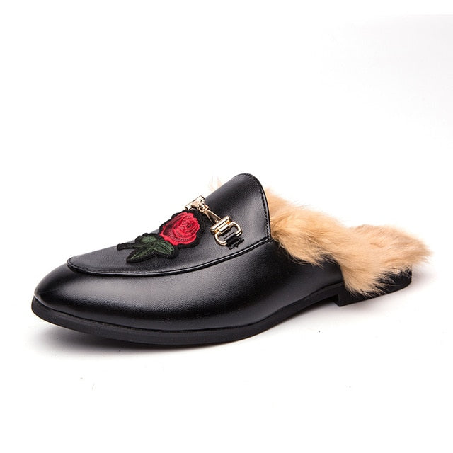 Heel-less men's shoes, baotou slippers, fashion shoes, embroidered men's shoes, winter shoes, warm men's shoes, novelty shoes, s