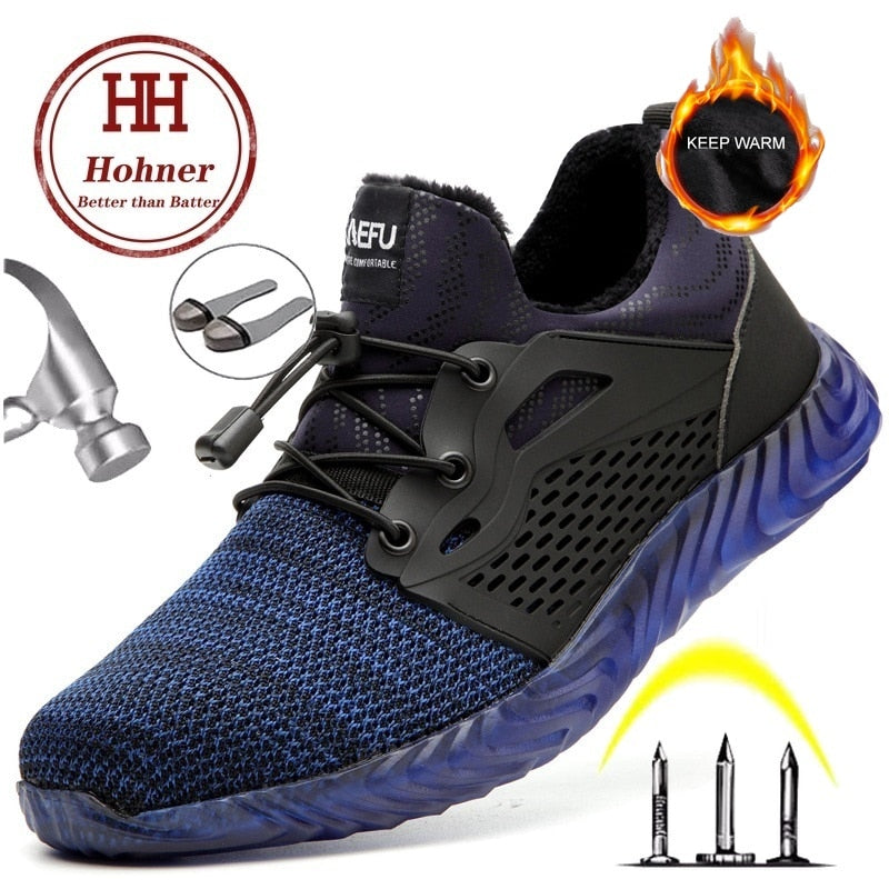 Hohner Security Indestructible Shoes for Men Safety Boots Shoes Winter Work Fur Warm Men Boots Steel Toe Cap Size Plus 35-48