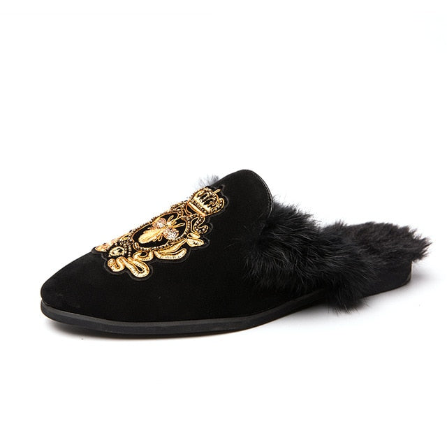 Heel-less men's shoes, baotou slippers, fashion shoes, embroidered men's shoes, winter shoes, warm men's shoes, novelty shoes, s