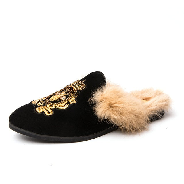 Heel-less men's shoes, baotou slippers, fashion shoes, embroidered men's shoes, winter shoes, warm men's shoes, novelty shoes, s