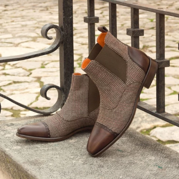 Mix And Match Style Chelsea Boots Plaid STyle High-Quality Materials With High Quality Genuine Leather Chelsea Boots D317