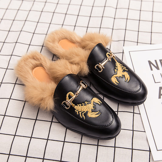 Heel-less men's shoes, baotou slippers, fashion shoes, embroidered men's shoes, winter shoes, warm men's shoes, novelty shoes, s